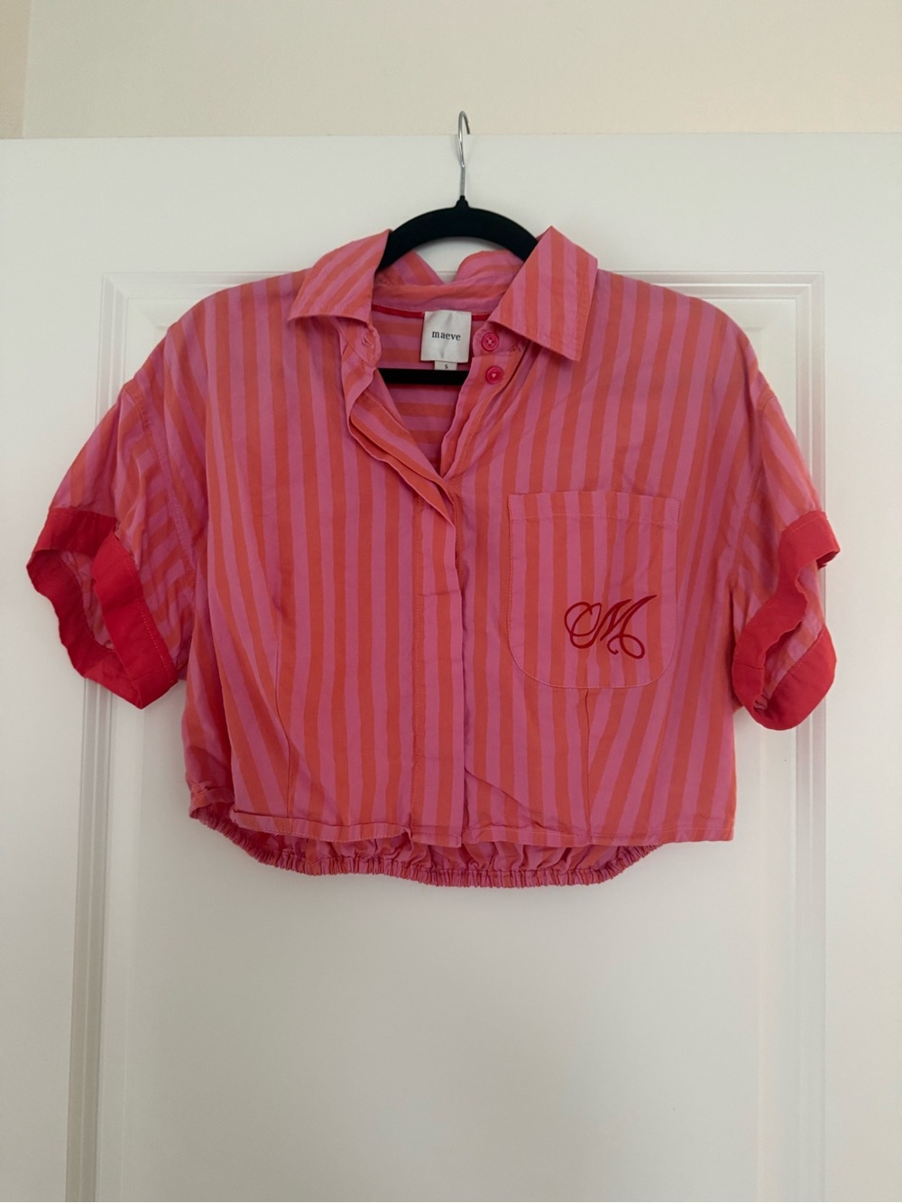Anthropologie Maeve Short-Sleeve Monogram Crop Top